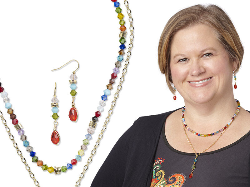 Model wearing a necklace made with celestial crystal 