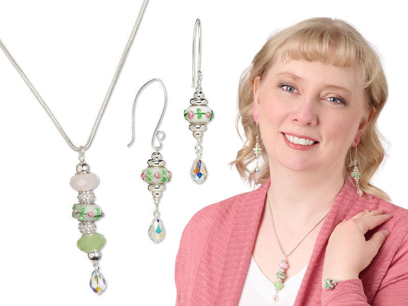 Model wearing a necklace and earrings made with large hole beads