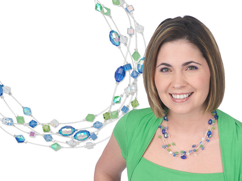 Model wearing earrings made with crystal beads